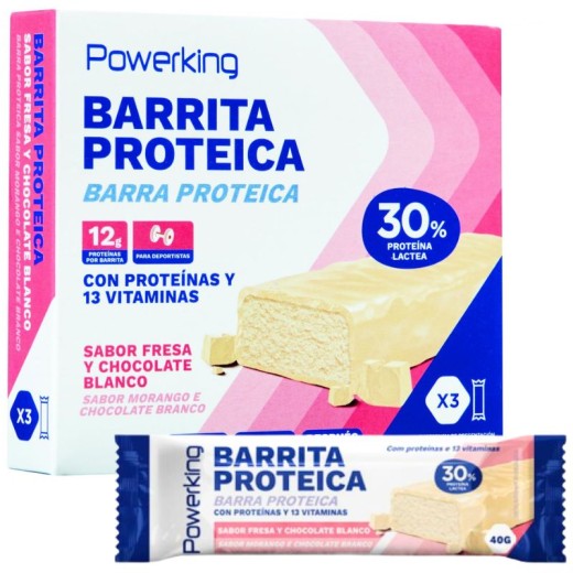 Barrita Proteica POWERKING Fresa Chocolate Blanco 40GR 1 Und | Cash Borosa