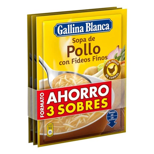 Sopa Pollo Con Fideos GALLINA BLANCA Pack 2+1 UND | Cash Borosa