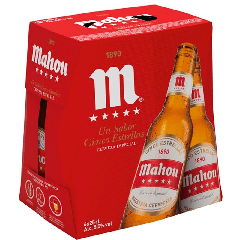 Cerveza Botellin MAHOU 5 Estrellas 6 UND X 25 CL | Cash Borosa