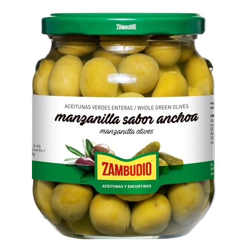 Aceitunas Manzanilla Sabor Anchoa ZAMBUDIO  450 Gr | Cash Borosa