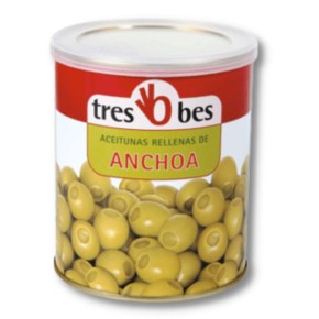Aceitunas Rellenas de Anchoa TRES BES 850 GR