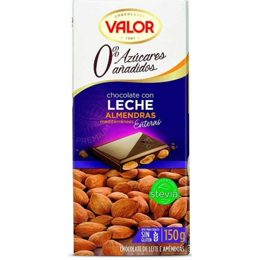 Chocolate Sin Azucares con leche y almendras VALOR 150 Gr | Cash Borosa