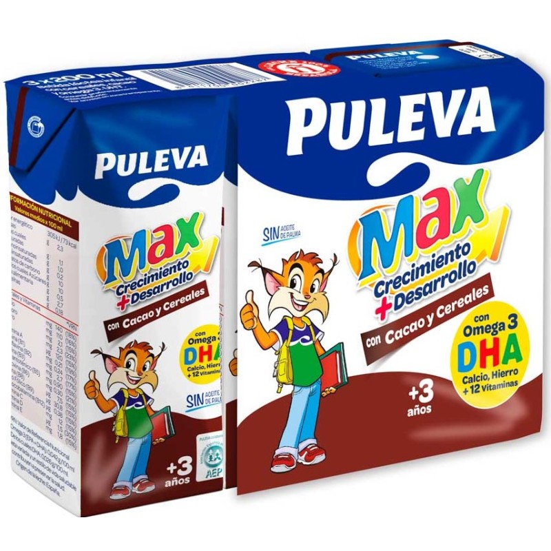 Leche de Crecimiento PULEVA Max Cacao y Cereales Pack 3 UND | Cash Borosa