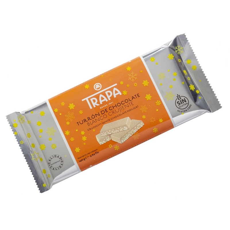 Turron de Chocolate Blanco Crujiente TRAPA 140 GR | Cash Borosa