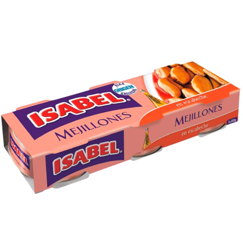 Mejillones en Escabeche ISABEL Pack 3 UND 80Gr | Cash Borosa