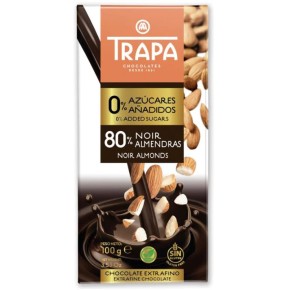 Chocolate Sin Azucares Negro con Almendras 80%  TRAPA 100 GR
