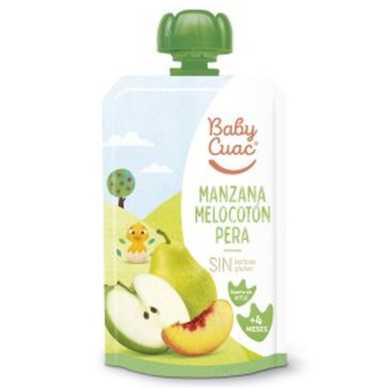 Bolsita Fruta de Manzana Melocoton Pera BABY CUAC 120 GR | Cash Borosa